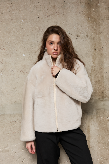 Beige double-sided sheepskin coat